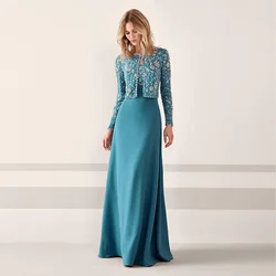 Exquisite Mother of the Bride Dresses Blue Scoop Neck Sleeveless Beading Floor-Length 2 Pieces Evening Mother Gowns 2022