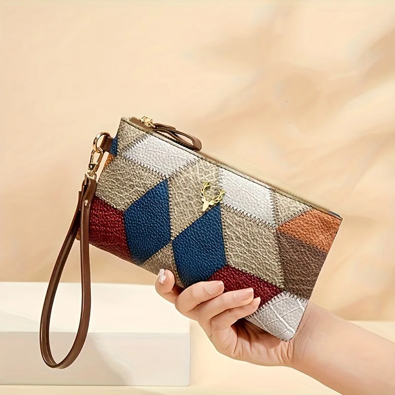Fashionable Small Square Wallet, Retro small Bag, Mobile Phone Bag, Versatile Zipper Bag Color Matching Clutch Bag