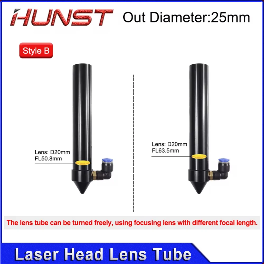 HUNST CO2 레이저 헤드 렌즈 튜브 에어 노즐 (레이저 출력 렌즈 직경 20mm, 초점 거리 50.8/63.5mm, 조각/절단 기계용)