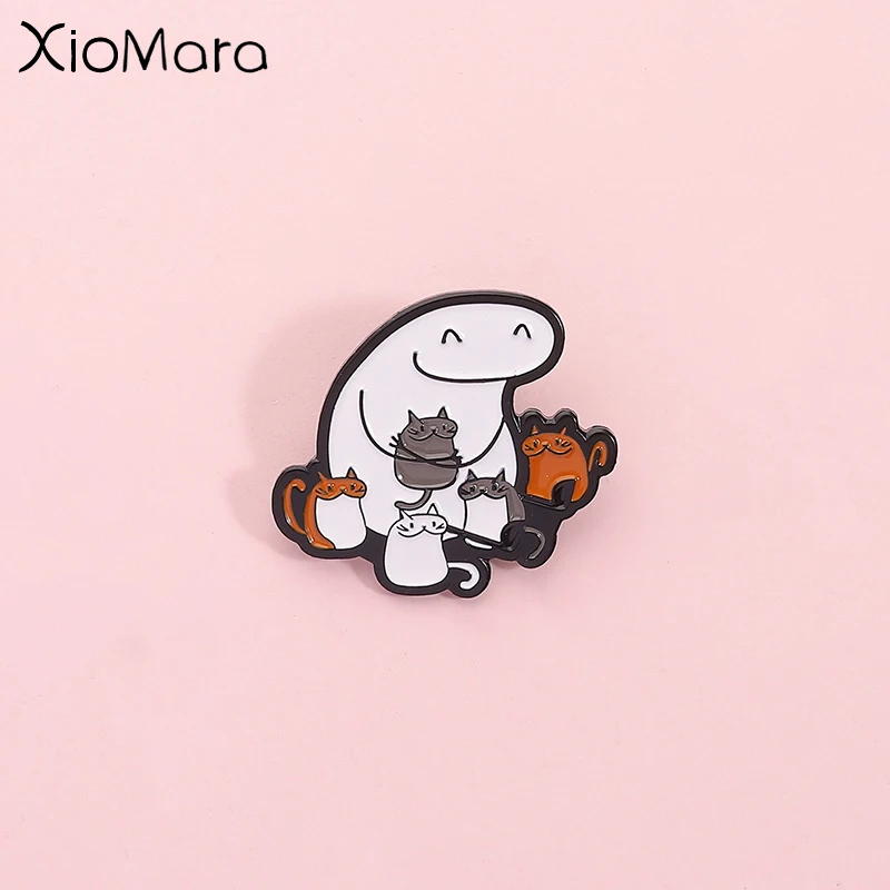 Interessante Linie Mann Emaille Pin Cartoon Nette Pflege Katze Brosche Revers Rucksack Metallic Abzeichen Mode Schmuck Geschenk Für Freund