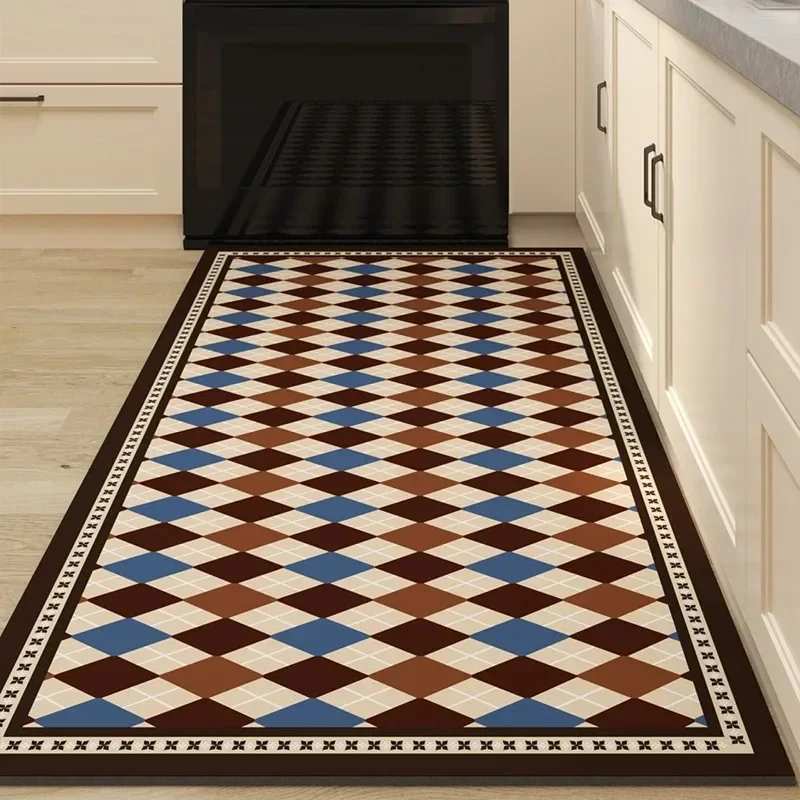 

Rug for Kitchen Vinyl Pvc Waterproof Floor Mat Leather Oil-proof Non-slip Checkerboard Classic Home Carpets Alfombra De Cocina