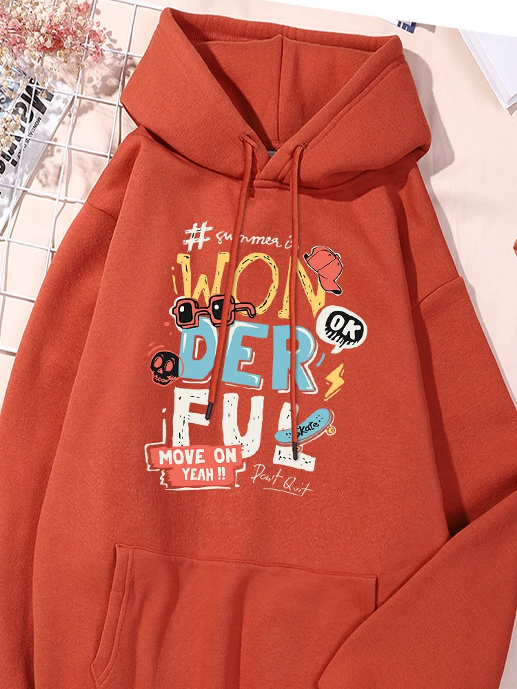 Wonderful Move On Letter Printed Hoody Women Loose Cotton Sweatshirts Trendy Stylish Sport Shirts Fleece Comfy Pocket Clothing