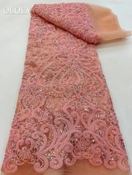 2024 High-End Luxury French Embroidery Groom Lace Fabric African Nigerian With Sequins Fabric For Wedding Dress JJ 9883