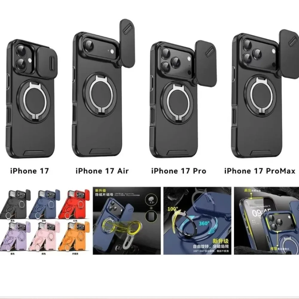 For Magsafe Magnetic Armor Case For iPhone 18 17 Air  16 15 14 13 12 11 Pro Max Plus Ring Holder Slide Camera Protect Cover view 6
