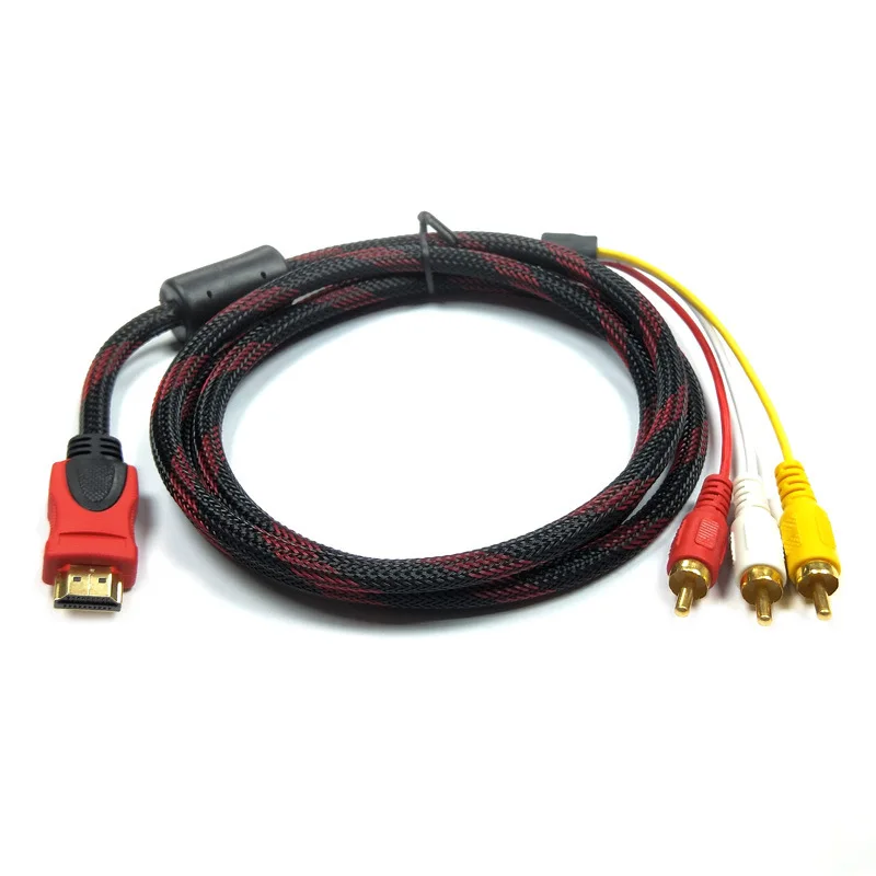 Brand New 1.5m Video Audio AV Cable HDMI-compatible Male To 3 RCA  Adapter Stereo Converter Component For TV HDTV DV DVD PC