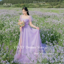 OLOEY Simple Lavender Organza Fairy Evening Dresses Korea Wedding Party Short Sleeves Prom Gowns Long Garden Party Bride CUSTOM