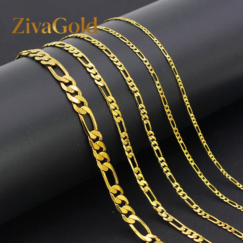 

ZivaGold Luxury 24K 9999 Pure Gold real gold Figaro chain necklace three than one daughter chain 60CM necklace