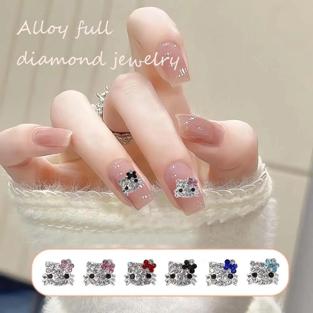 36pcs Rhinestone 3D Hello Kitty Nail Charms Kawaii Metal Sparkling Crystal Kitty Nail Decoration 6 Colors Diy Nail Accessories &