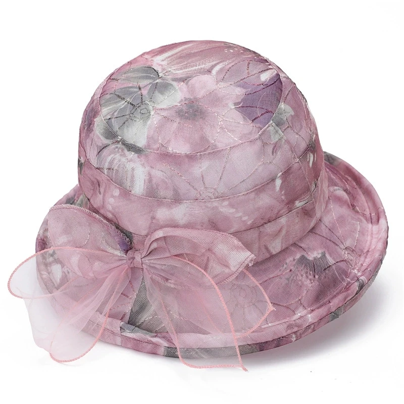 Spring & Summer Women Bucket Hats Thin Sun Hat for Elderly & Middle-aged Ladies Wide Brim Breathable Floral Sun Protection Caps