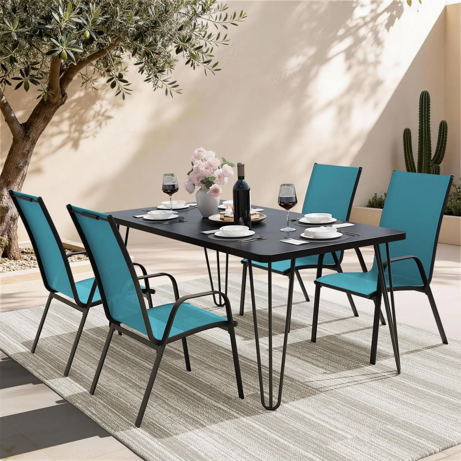 Patio Dining Chairs Set of 4, Stackable Outdoor Chairs, Beige