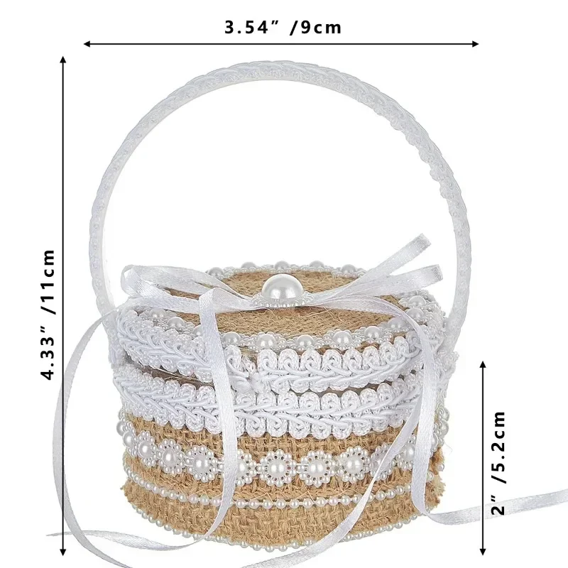 Boîte à matiques en lin pour femme, porte-bague de mariage, panier de fiançailles, double panier cadeau Leon, 1PC