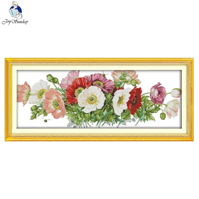 Joy Sunday Cross Stitch Kits Flowers HD Patterns Printed Canvas Aida 16/14/11CT Home Decor DIY Embroidery Needle Kits Art Crafts