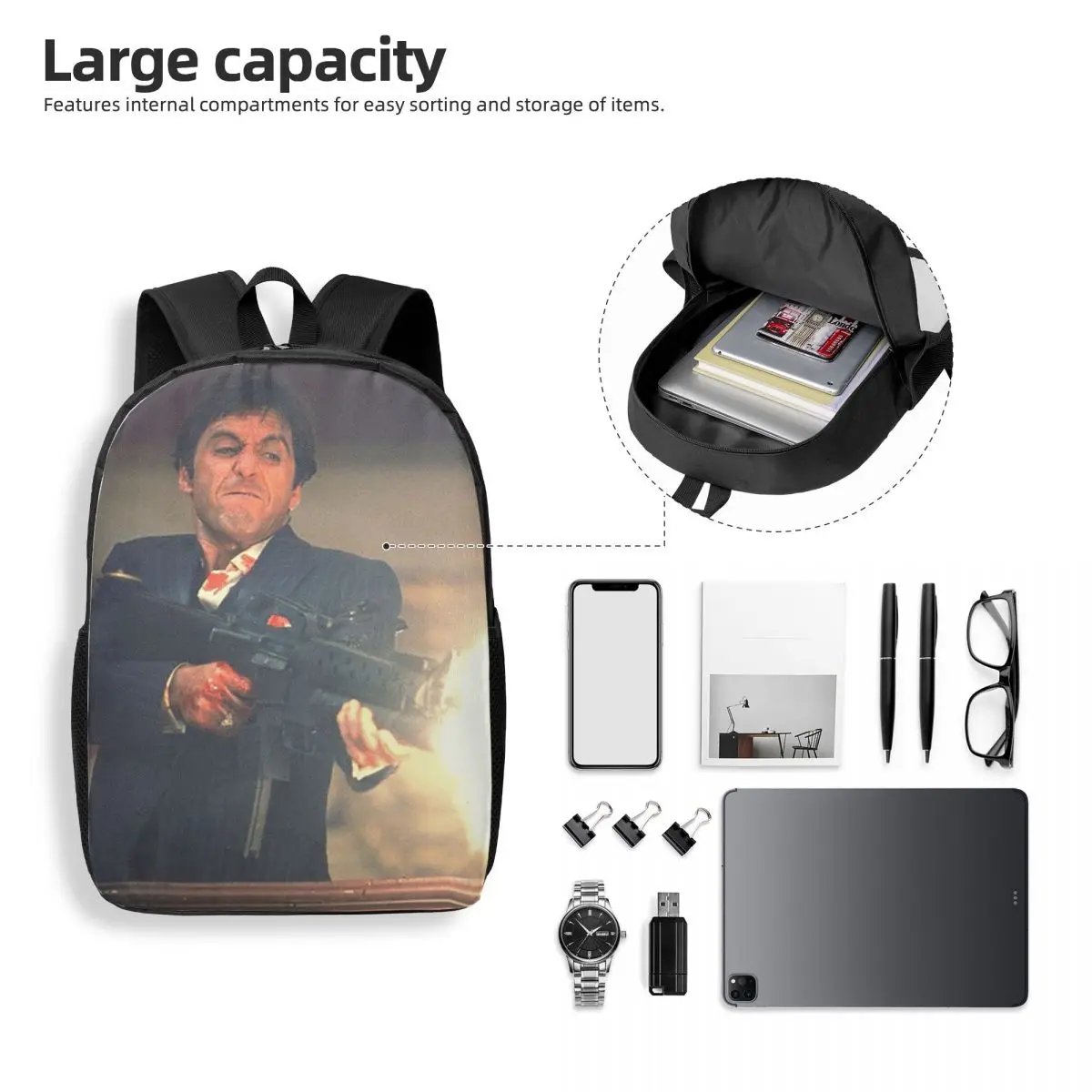 Mochilas Scarface Tony Montana Shooting para mujer, mochila para niños y niñas, mochilas escolares para estudiantes, mochila para ordenador portátil portátil, bolso de hombro