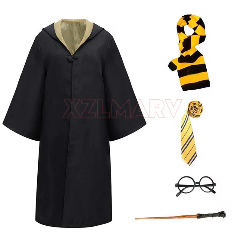 Hogwarts Cosplay Costumes School of Witchcraft and Wizardry Robe Harris Slytherin Halloween Wizard Hat Tie Scarf Magic Wand Toys