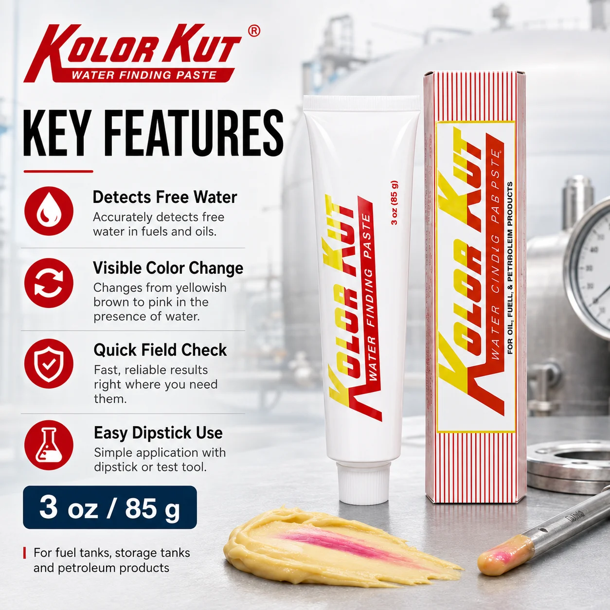 Original Kolor Kut Water Finding Paste 3oz Oil Tank Gauge Paste for Fuel Water Level Detection Petroleum Testing Tool