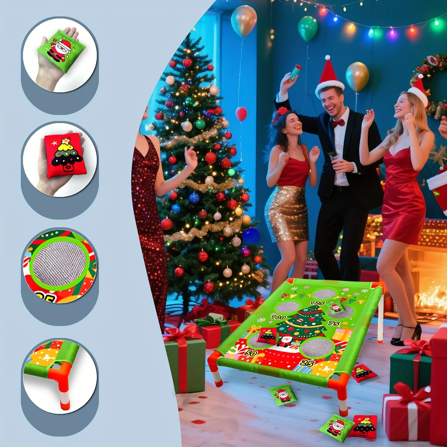 Christmas Bean Bags Toss Carnival Games Cornhole Outdoor Toys for Kids Backyard Game Sports Lawn Yard Games Xmas Birthday Gift