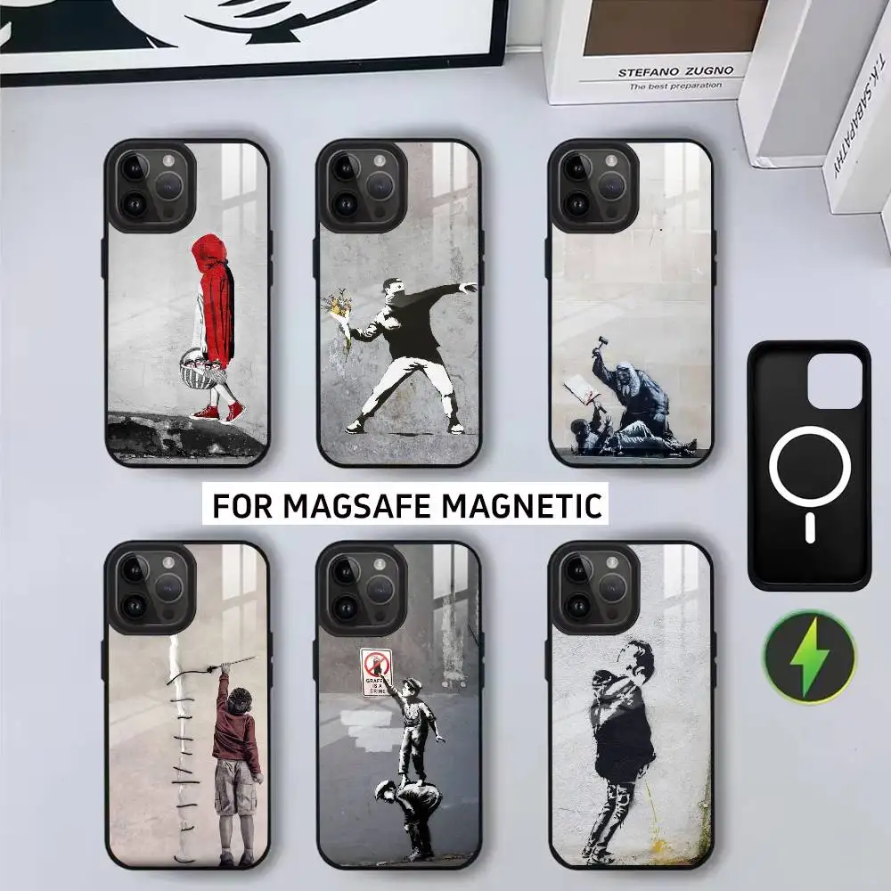 

G-Graffiti A-Artist B-Banksy Phone Case For iPhone17,16,15,14,13,12,11 Plus,Pro Magnetic For Magsafe Wireless Charging