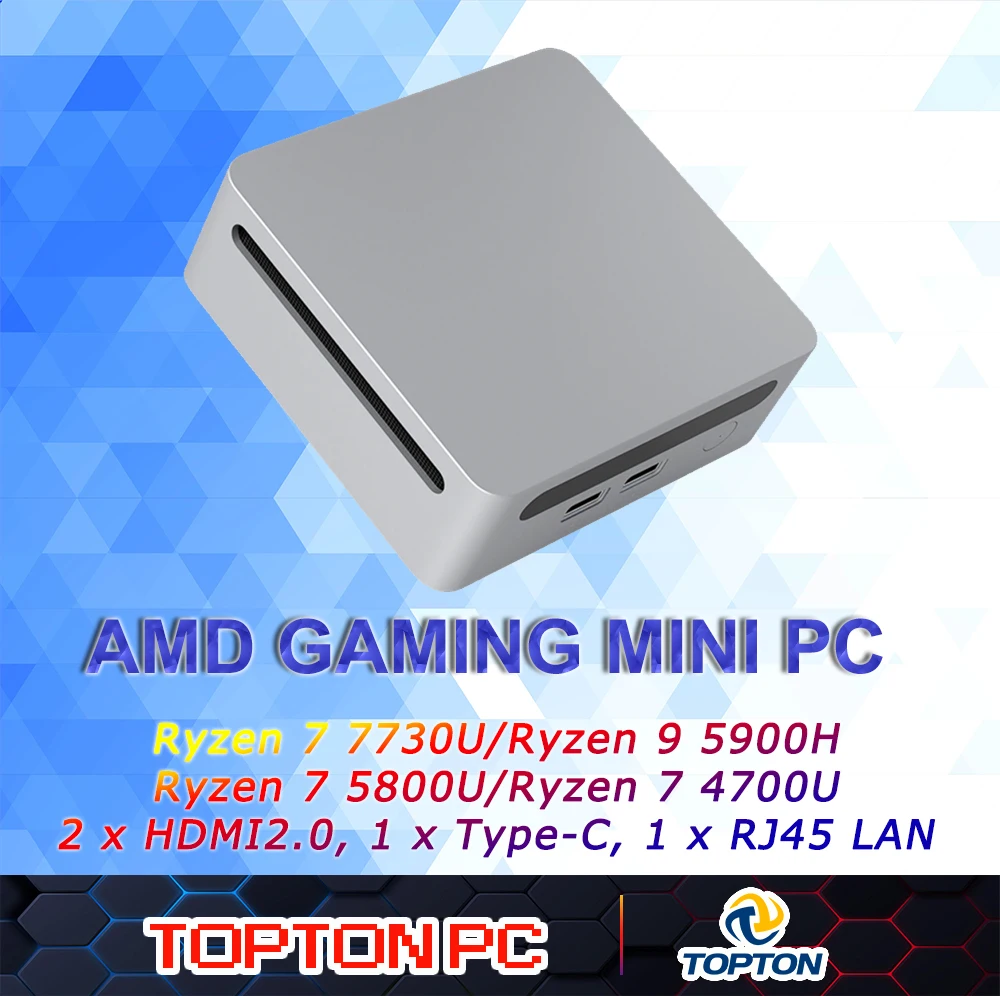 كمبيوتر صغير رخيص AMD Ryzen 7 7730U 7 5800U كمبيوتر صغير، كمبيوتر ألعاب صغير مع كمبيوتر مكتبي USB من النوع C يدعم شاشة ثلاثية 4K