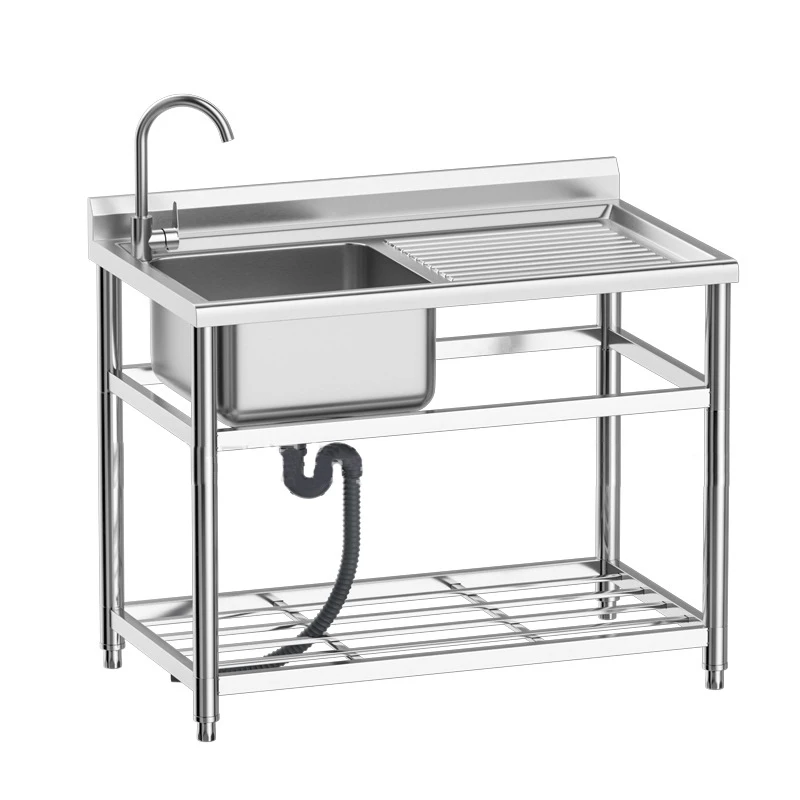 Free Standing Stainless-Steel Single Bowl Commercial Restaurant Kitchen Sink Set /Faucet & Drainboard Utility Sink
