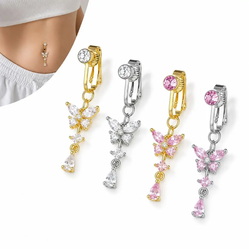 Butterfly Design Clip on Belly Button Zircon Copper/alloy Material Belly Button Rings Non Piercing Faux Belly Piercing