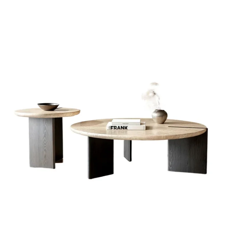 

Pure natural travertine coffee table living room household medieval solid wood marble coffee table