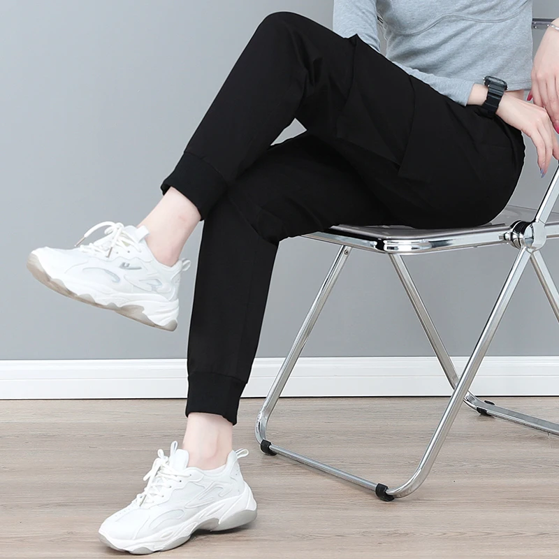 New Spring And Autumn Sports Work Pants For Women'S Casual Fashion High Waist Slim Look Multiple Pockets 9-Point Trousers