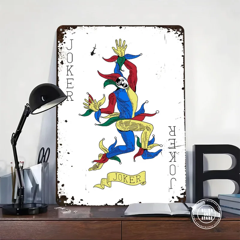 Joker Playing Card 3D Texture Printed Poster Custom Vintage Metal Tin Plate Sign for Wall Art Coffee Bar Accessories House Decor