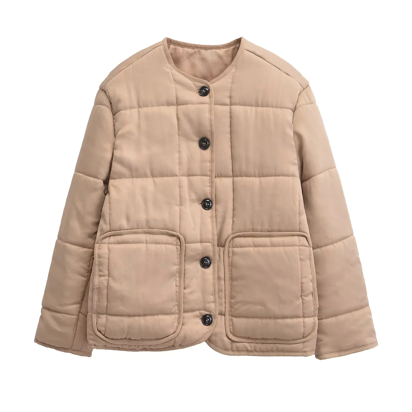 

Spring New Arrival Women's Casual Sle round Ne Long Sve Cotton Jaet with Patch ket And Button Design 4088047