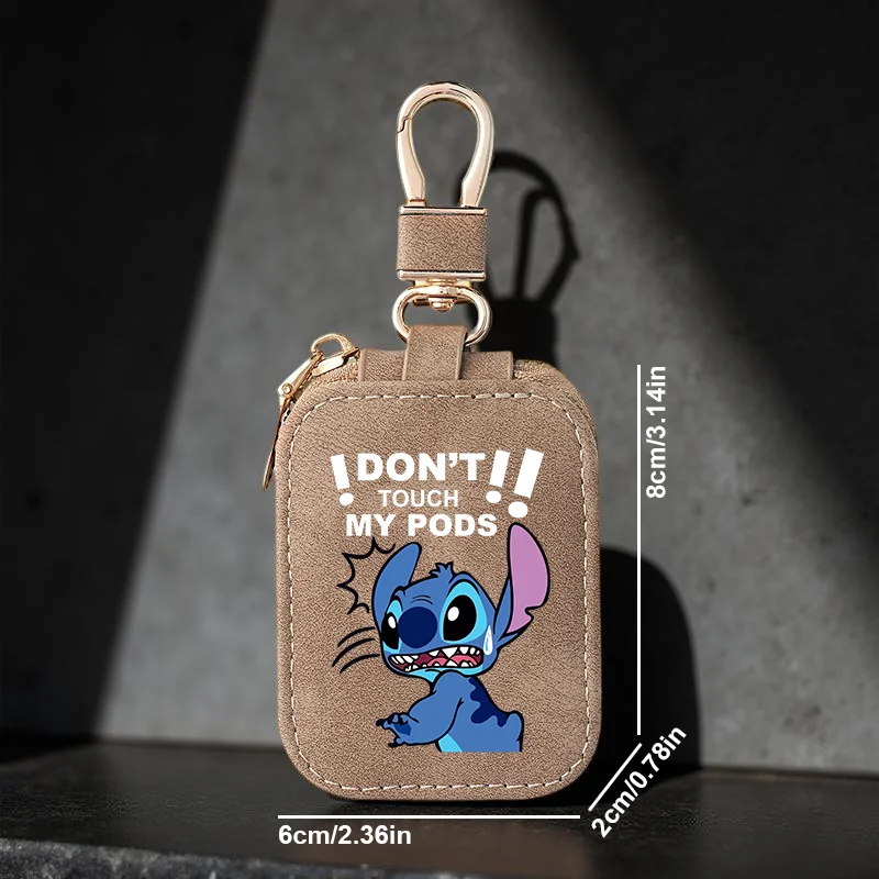 1Pc Stitch Pattern PU Artificial Leather Wireless Earphone Protective Case with Mesh Pocket & Keychain for Wireless Headphone