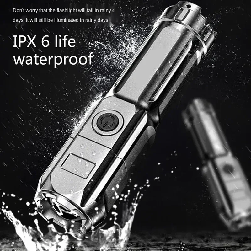 Mini LED Portable Flashlight USB Rechargeable Zoomable Torch with Built-in Battery Outdoor Fishing Hunting Powerful Lantern