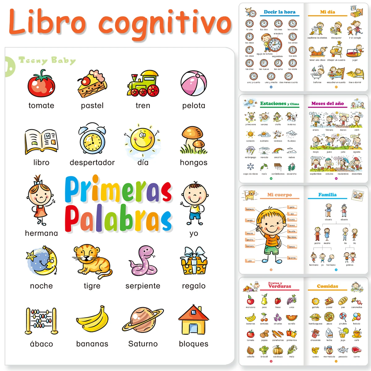Spanish First Words Book For Toddlers 100+ Words Board Book With Cute Illustrations Early Educational Vocabulary Learning Book