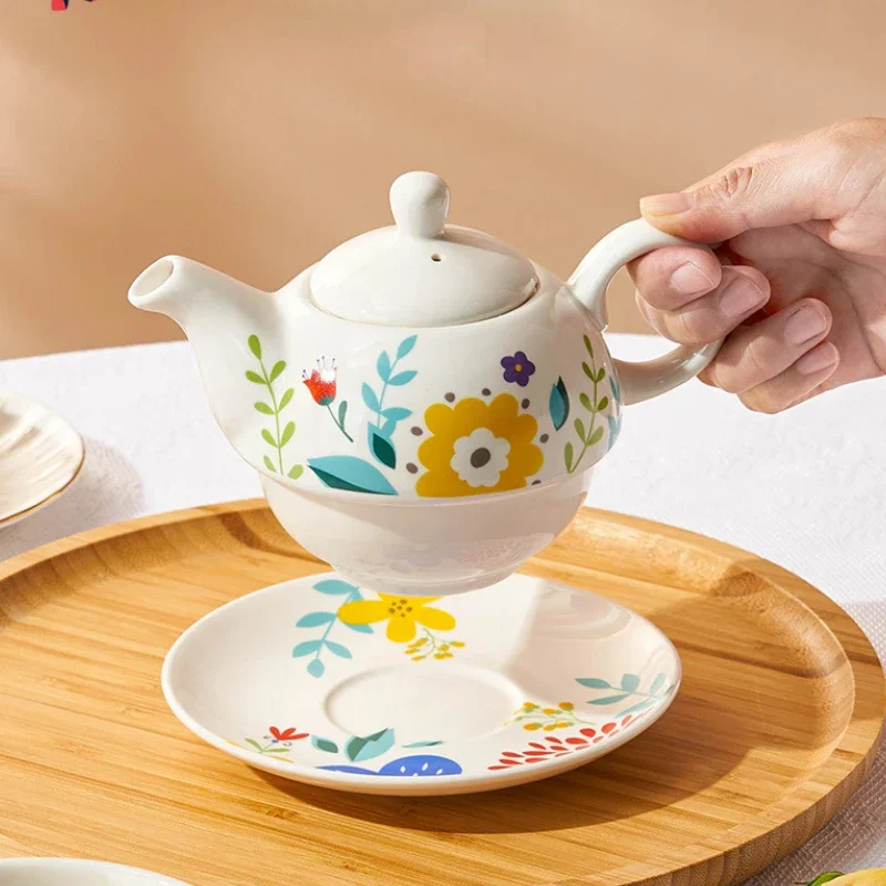 

Британский фарфоровый кофейник и тарелка с чашкой, окрашенный цветок, креативный керамический чайный сервиз, офисная кружка для послеобеденного чая, блюдце, домашний горшок