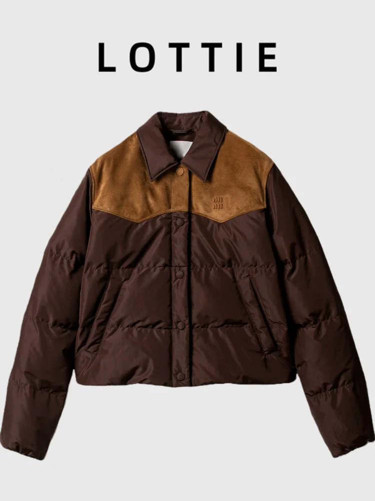 

LOTTIE High-End Autumn Winter New Sle Letter Patchwork Color Blo Suede Collar down Jaet Outerwear Women's Faion