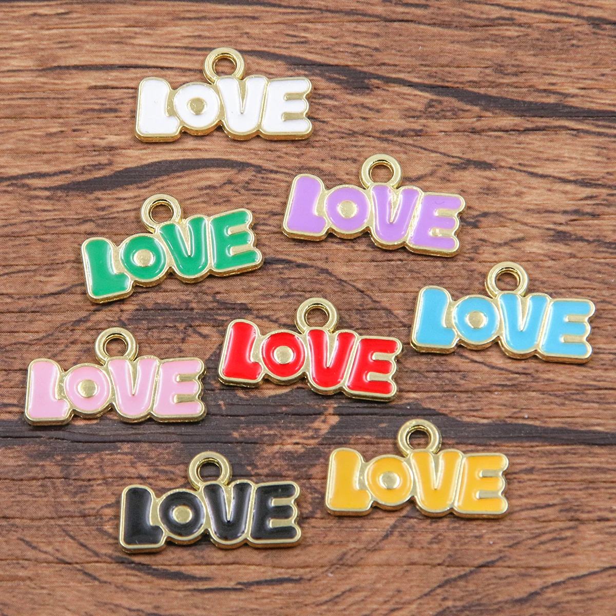 10Pcs 8 Color 11x20MM Alloy Metal Drop Oil Valentine's Day Charm Letter LOVE Pendant For Enamel DIY Bracelet Jewelry Making