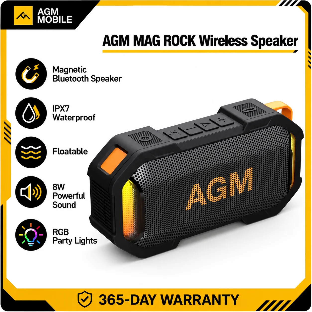 AGM MAG ROCK Outdoor Wireless Speaker Bluetooth 5.3 Speaker Stereo Sound IPX7 Waterproof RGB Light Speaker