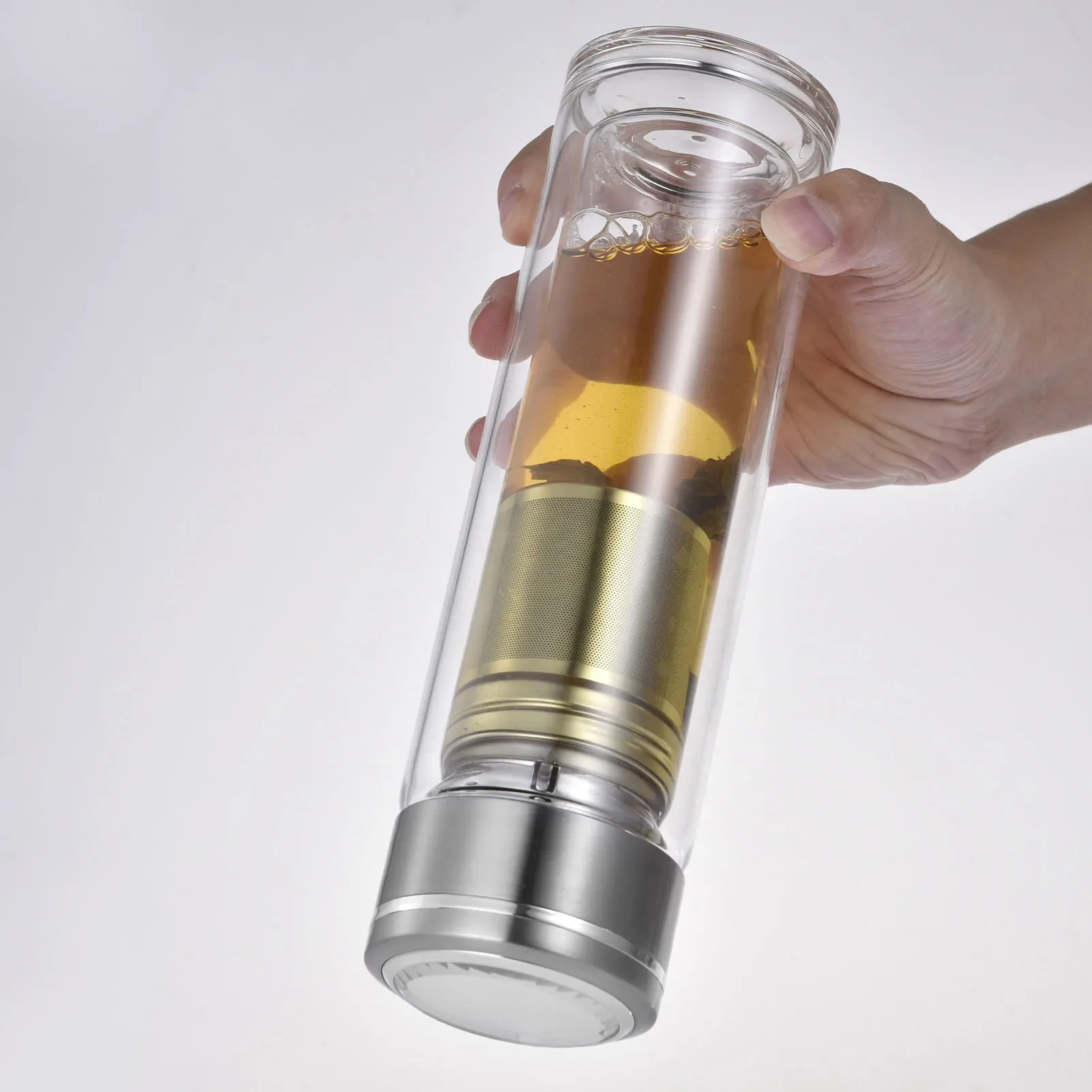 Double Wall Tea Bottle Portable Infuser Glass Thick Bottomed Cups with Large Capacity for Water Separation