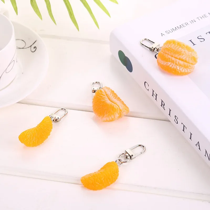 Cute Simulated tangerine key chain new fashion pvc fruit girl pendant creative car bag model llaveros Women ornaments jewelry