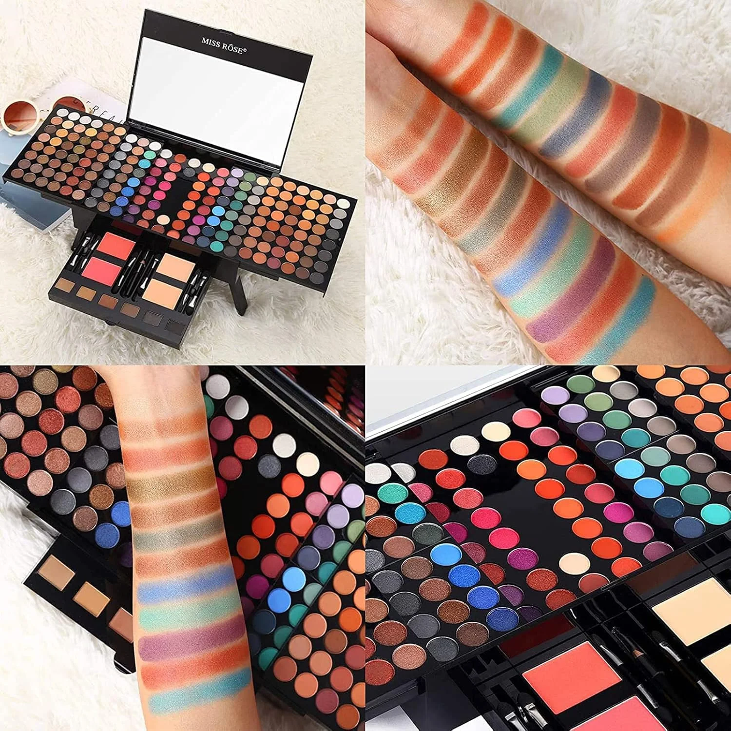 Palette de fards à paupières Piano 180 couleurs, ensemble de fards à joues mats et scintillants avec Eyeliner noir, Kit cadeau de maquillage pour la fête des mères
