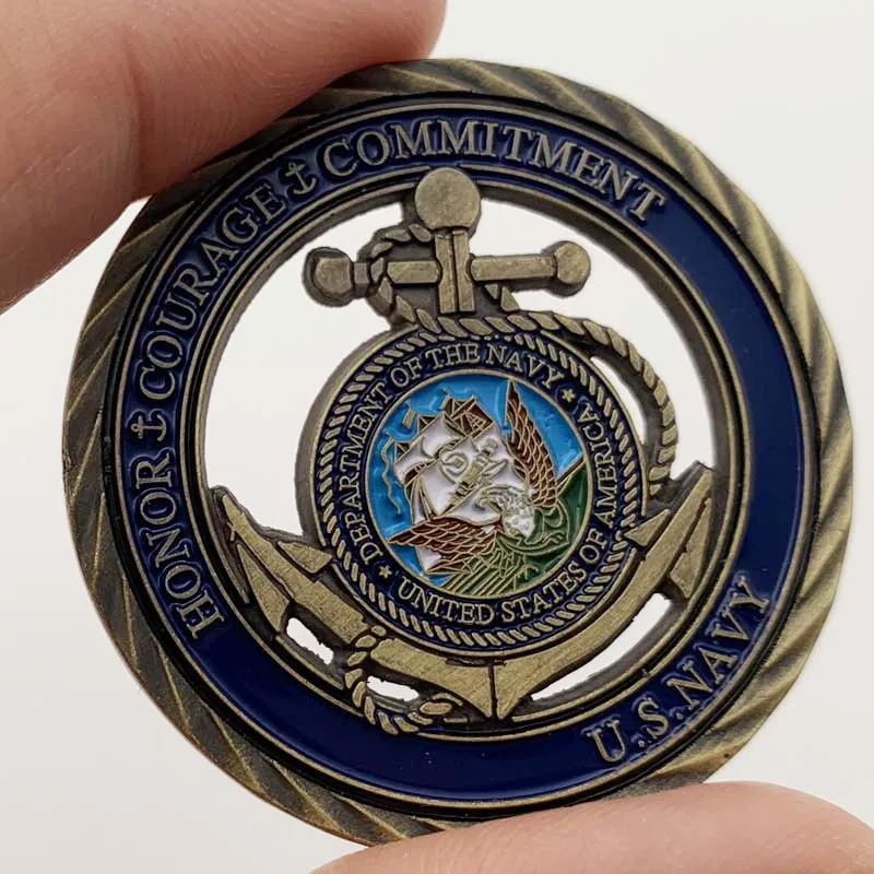Gold Plated US Navy Honor Courage Commitment Souvenir Coin Military Hollow Out Commemorative Coins Collectible Gift