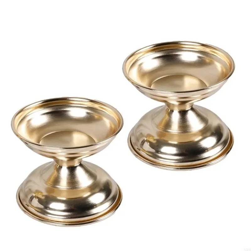 

J2HB Elegant European Round Iron Holders Cup Set of 2Pcs Romance Candlestick Base Tray Home Centerpieces Decors