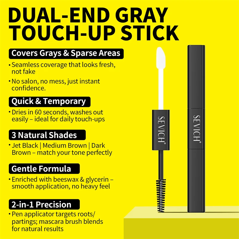 One-Time Hair dye Pen  Instant Gray Root Coverage Hair Color white to dark brown black 2 brushes soft head easy apply temporary