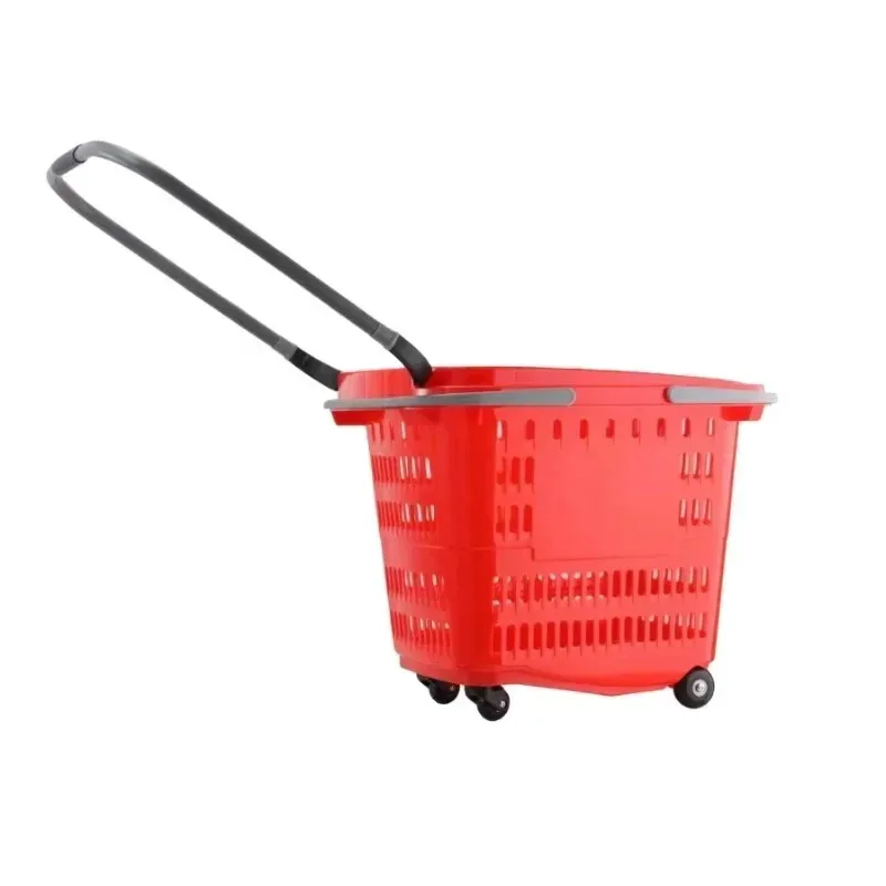 

Supermarket 50L rolling trolley with plastic handle 4-wheel shopping basket