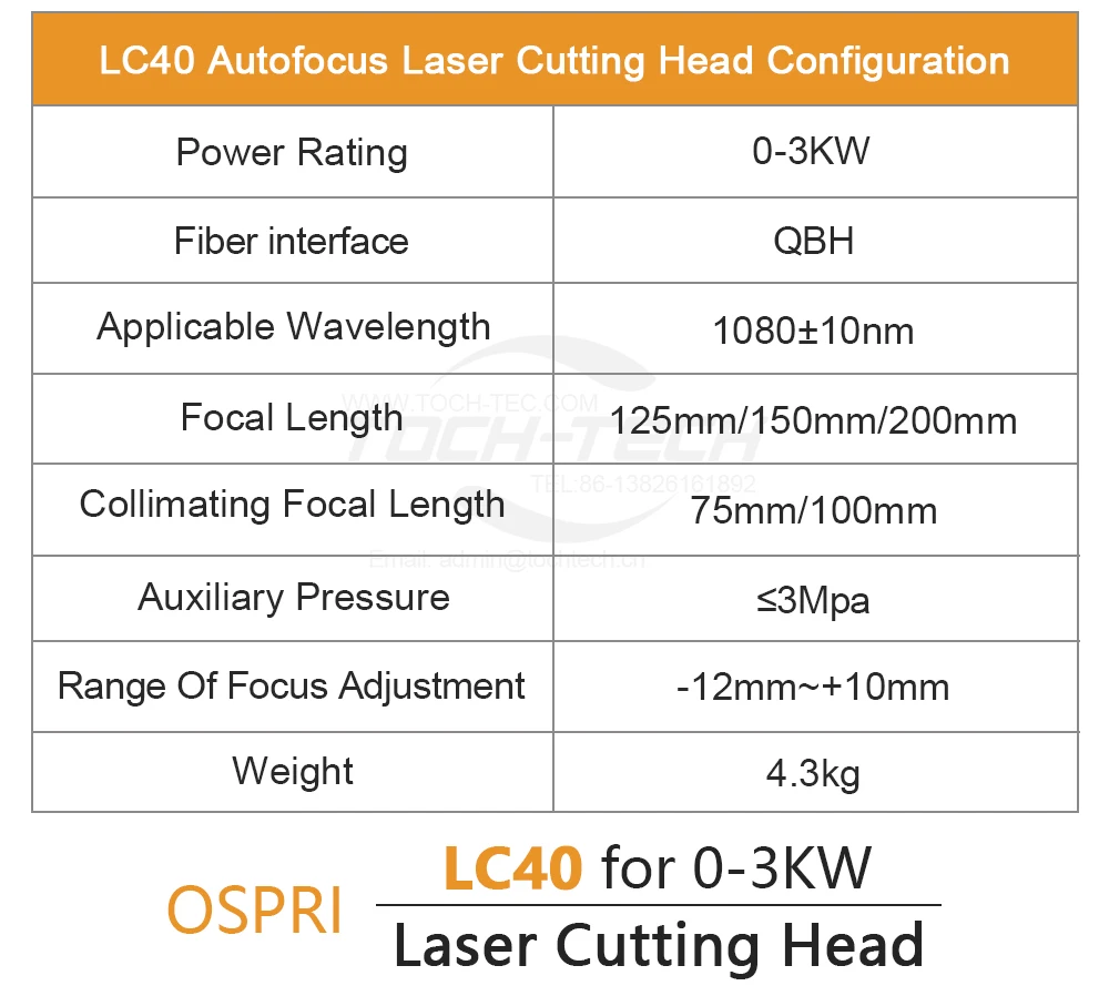 Auto Focalização Cabeça De Corte A Laser, Máquina De Corte A Laser De Fibra, 0-3kW, QBH OSPRI, LC20S, LC40