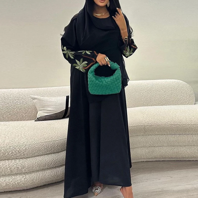 Ramadan Embroidery Coconut Trees Kimono Dubai Turkey Abayas For Women Modest Dress Musulmane Kaftan Oversized Muslim Robe Abaya