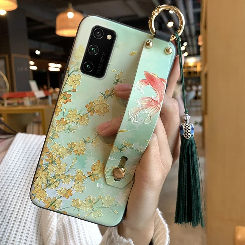 for Huawei P50 P40 P30 P20 Pro Lite Mate 40 30 Honor 50 30i Nova 5T 7i Case Embossed Hand Strap Holder Tassel Soft Cover Funda