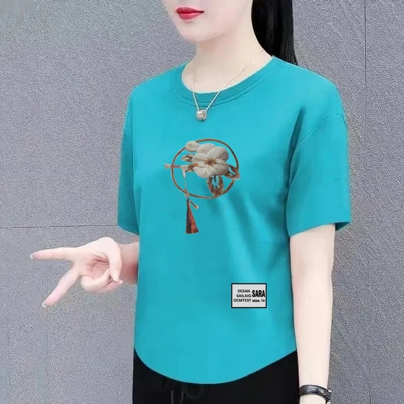 New Chinese Style Ancient Fashion Mom Clothes Short Sleeve T-Shirt Half Sleeve Trendy Chinese Clothes for Middle-Aged And Eld...