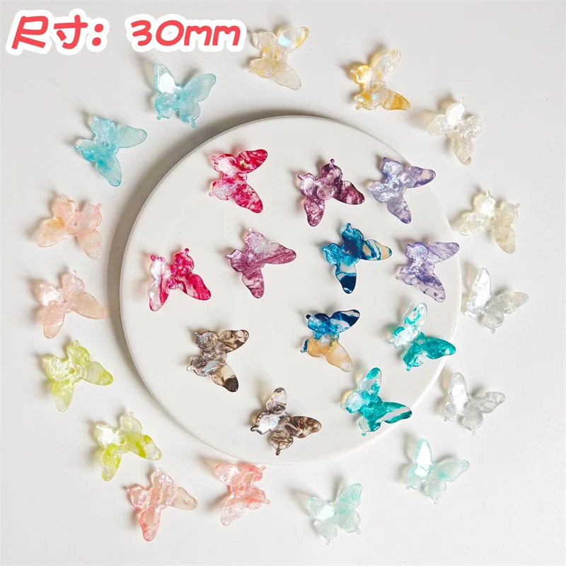 

2026 Newest 90pcs/lot color pattern print animals cartoon butterfly shape acrylic beads diy jewelry garment hair accessory