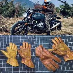 Guantes Vintage de cuero hechos a mano para motocicleta, manoplas de dedo completo para Motocross, MTB, motociclista, pantalla táctil