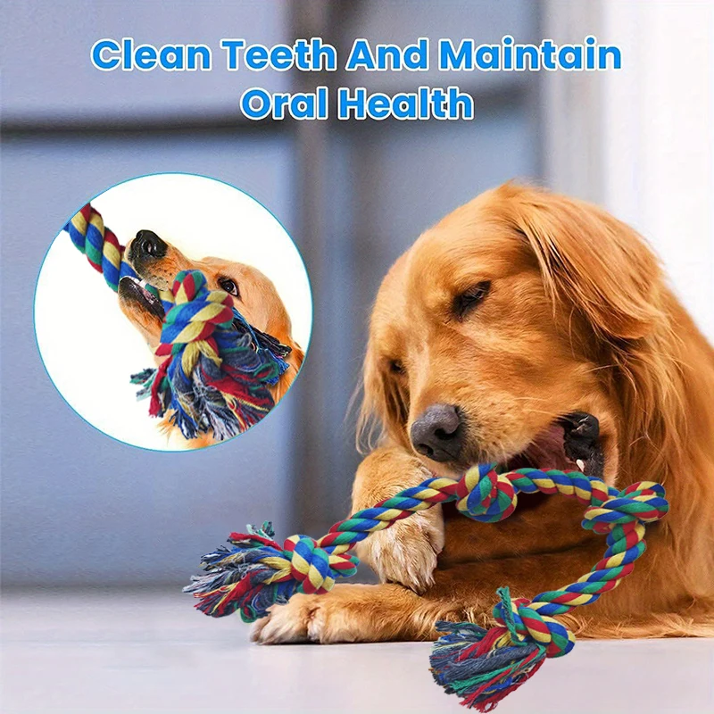 Pet Dog Toy Bite Rope Double Knot Cotton Rope Funny Cat Toy Bite Resistant And Sharp Teeth Pet Supplies Puppy Toys Random Color