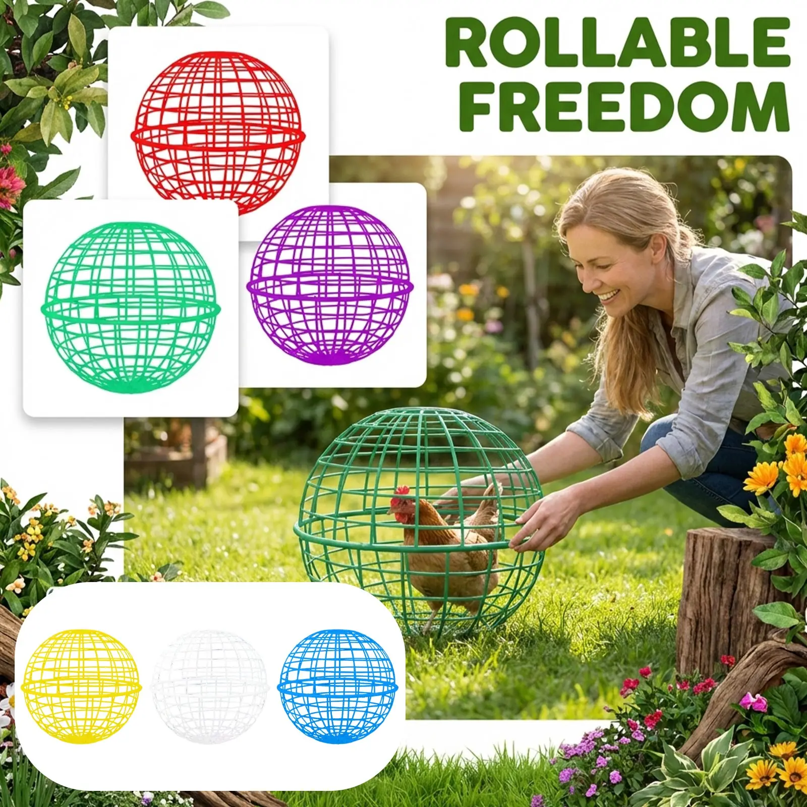 20cm Chicken Rollable Round Cage Ball Type Free-range Chicken Ball Type Chicken Cage Plastic Pet Safety Cage, 1pc